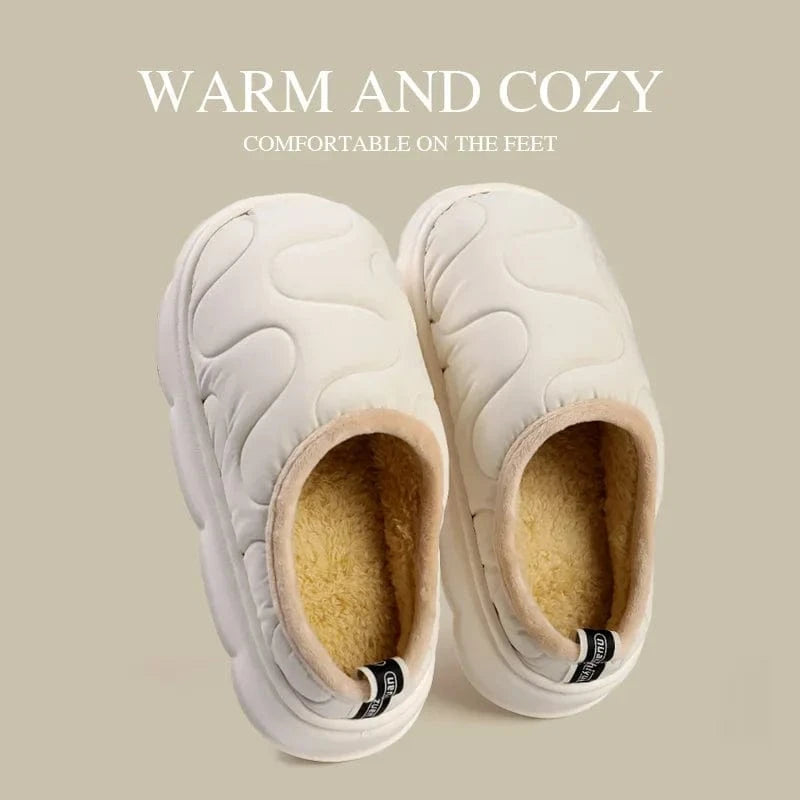 Chaussons d'extérieur imperméables pour hommes et femmes, chaussures chaudes en coton non ald, pantoufles de chambre, intérieur, maison, confort, couple, automne, hiver White / 44-45