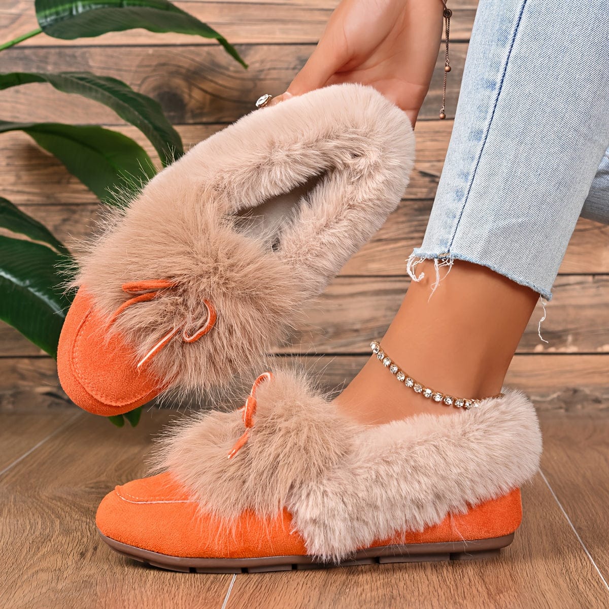 Chaussons en fourrure femme Orange / 34-35