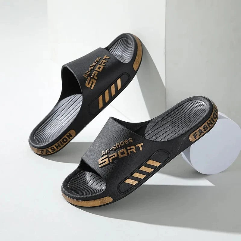 Chaussons homme été | Tongs PVC antidérapantes Noir/Or / 34-35