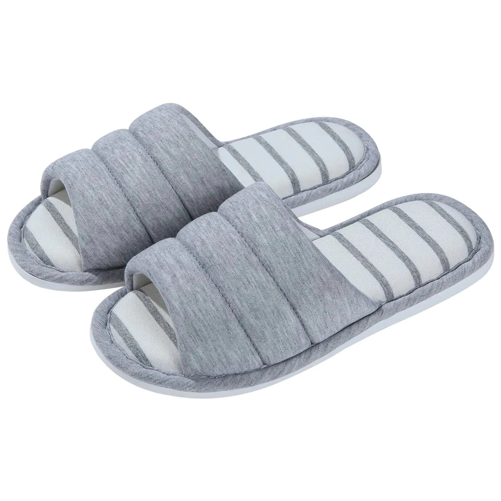 Comwarm – pantoufles d'intérieur en coton à bout ouvert pour femmes, tongs souples et décontractées pour la maison, en mousse à mémoire de forme, chaussures plates pour chambre à coucher Light Grey / 43-44(10.2-10.4inch) / CHINA