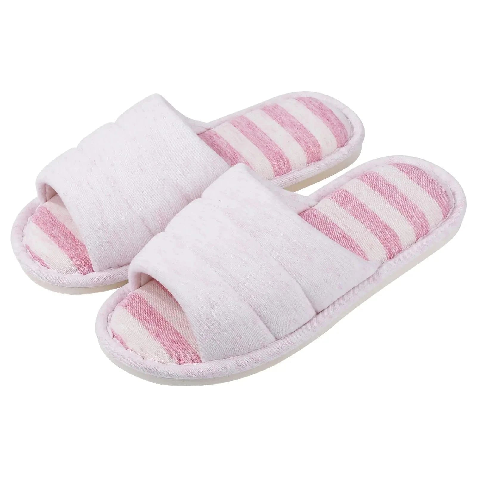 Comwarm – pantoufles d'intérieur en coton à bout ouvert pour femmes, tongs souples et décontractées pour la maison, en mousse à mémoire de forme, chaussures plates pour chambre à coucher Light Pink / 43-44(10.2-10.4inch) / CHINA