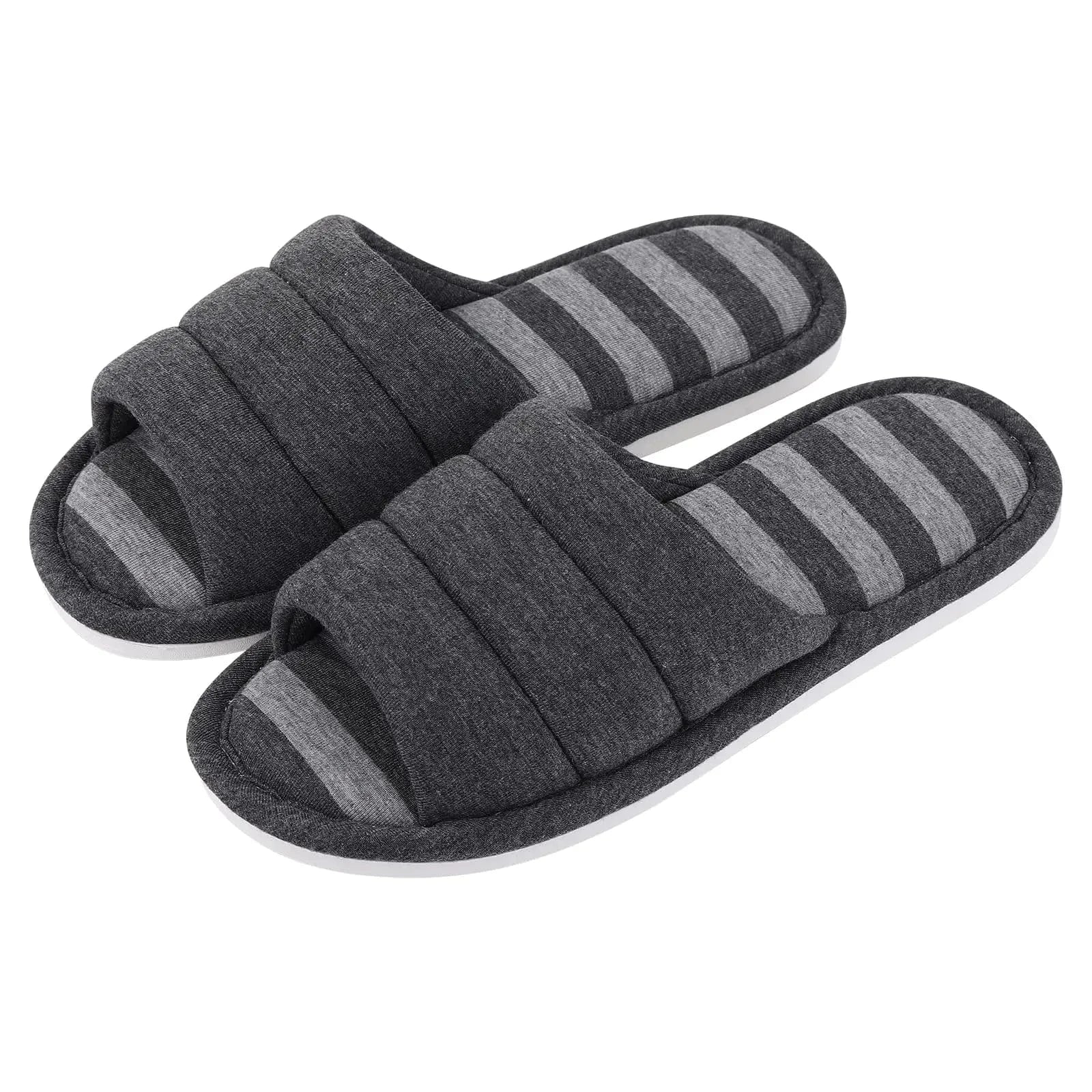 Comwarm – pantoufles d'intérieur en coton à bout ouvert pour femmes, tongs souples et décontractées pour la maison, en mousse à mémoire de forme, chaussures plates pour chambre à coucher Dark Grey / 43-44(10.2-10.4inch) / CHINA