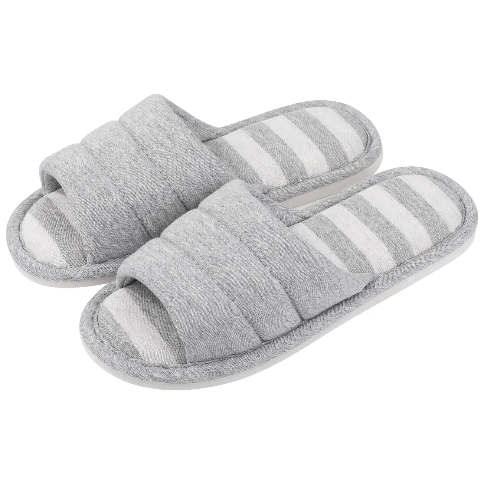 Comwarm – pantoufles d'intérieur en coton à bout ouvert pour femmes, tongs souples et décontractées pour la maison, en mousse à mémoire de forme, chaussures plates pour chambre à coucher Update Grey / 43-44(10.2-10.4inch) / CHINA