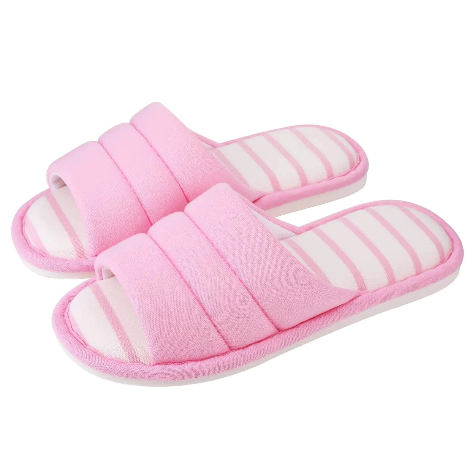 Comwarm – pantoufles d'intérieur en coton à bout ouvert pour femmes, tongs souples et décontractées pour la maison, en mousse à mémoire de forme, chaussures plates pour chambre à coucher Pink / 43-44(10.2-10.4inch) / CHINA