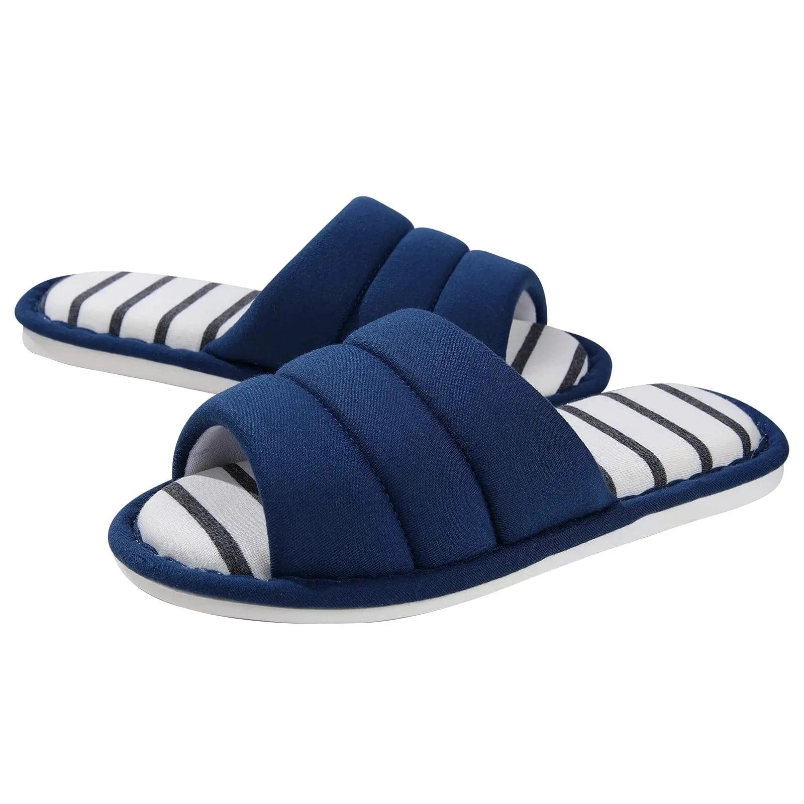 Comwarm – pantoufles d'intérieur en coton à bout ouvert pour femmes, tongs souples et décontractées pour la maison, en mousse à mémoire de forme, chaussures plates pour chambre à coucher