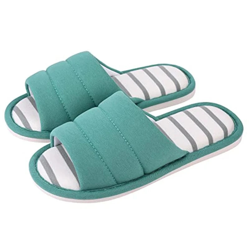 Comwarm – pantoufles d'intérieur en coton à bout ouvert pour femmes, tongs souples et décontractées pour la maison, en mousse à mémoire de forme, chaussures plates pour chambre à coucher Dark Green / 43-44(10.2-10.4inch) / CHINA