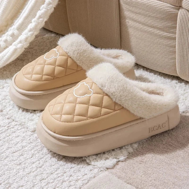 Crestar-Pantoufles pelucheuses d'hiver pour femmes, coordonnantes, imperméables, plate-forme moelleuse, pantoufles d'intérieur chaudes, maison en peluche, toboggans en coton, mode Khaki / 38-39 / CHINA