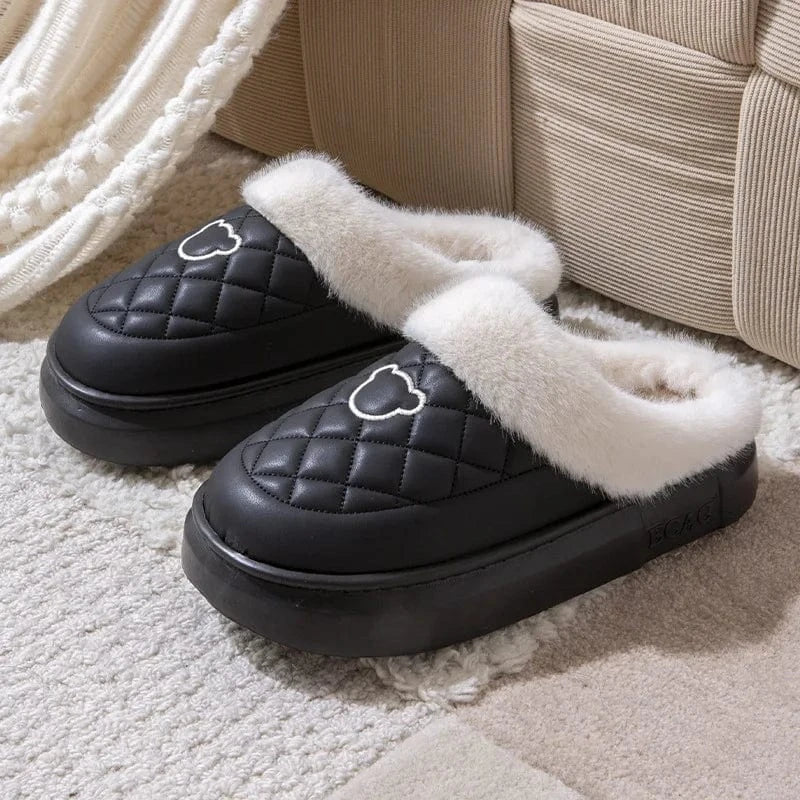 Crestar-Pantoufles pelucheuses d'hiver pour femmes, coordonnantes, imperméables, plate-forme moelleuse, pantoufles d'intérieur chaudes, maison en peluche, toboggans en coton, mode Black / 44-45 / CHINA