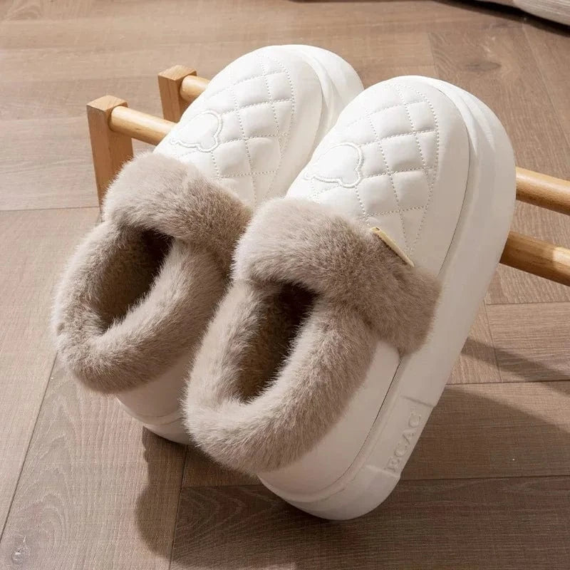 Crestar-Pantoufles pelucheuses d'hiver pour femmes, coordonnantes, imperméables, plate-forme moelleuse, pantoufles d'intérieur chaudes, maison en peluche, toboggans en coton, mode White1 / 44-45 / CHINA