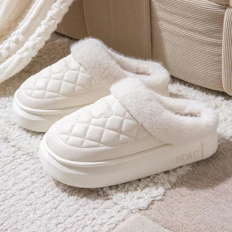 Crestar-Pantoufles pelucheuses d'hiver pour femmes, coordonnantes, imperméables, plate-forme moelleuse, pantoufles d'intérieur chaudes, maison en peluche, toboggans en coton, mode White / 42-43 / CHINA