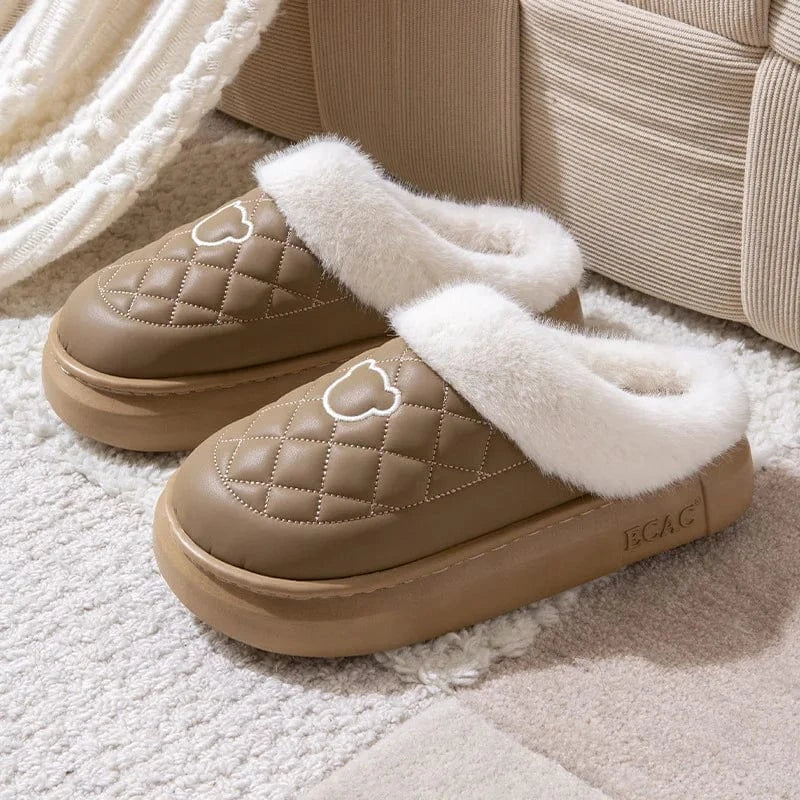 Crestar-Pantoufles pelucheuses d'hiver pour femmes, coordonnantes, imperméables, plate-forme moelleuse, pantoufles d'intérieur chaudes, maison en peluche, toboggans en coton, mode Coffe / 40-41 / CHINA