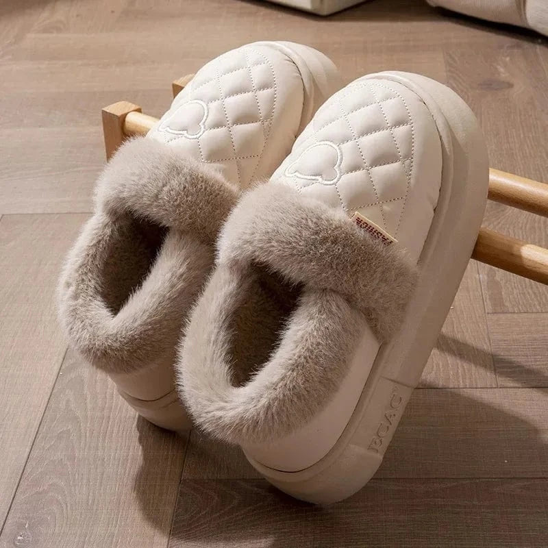 Crestar-Pantoufles pelucheuses d'hiver pour femmes, coordonnantes, imperméables, plate-forme moelleuse, pantoufles d'intérieur chaudes, maison en peluche, toboggans en coton, mode Beige1 / 40-41 / CHINA