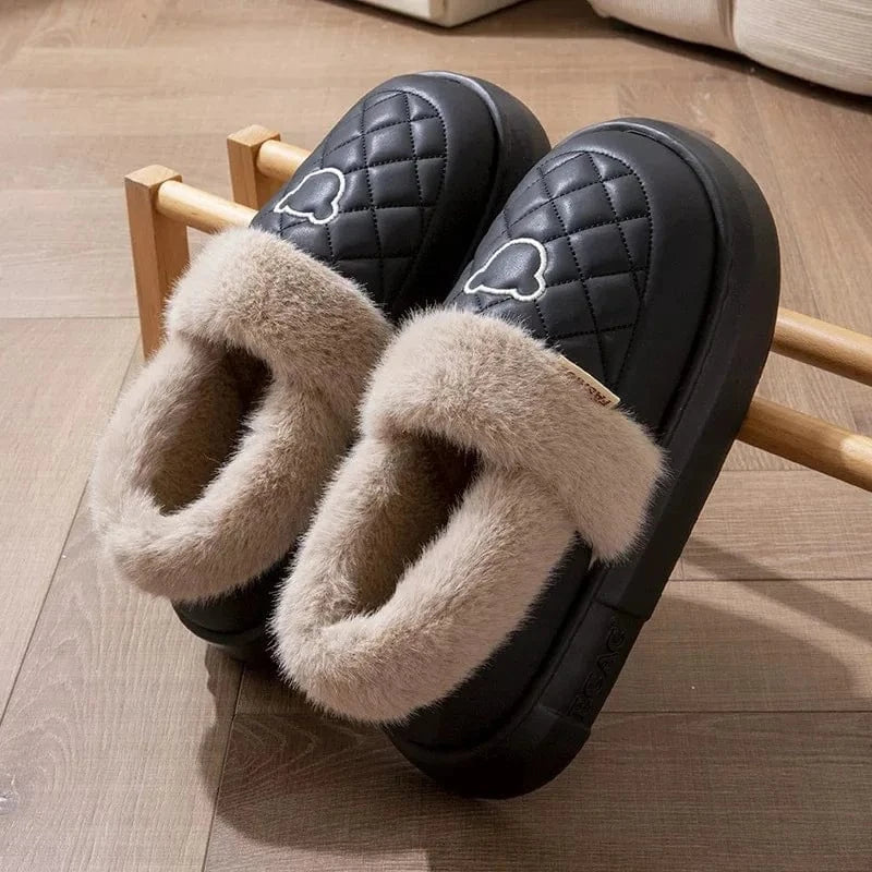 Crestar-Pantoufles pelucheuses d'hiver pour femmes, coordonnantes, imperméables, plate-forme moelleuse, pantoufles d'intérieur chaudes, maison en peluche, toboggans en coton, mode Black1 / 42-43 / CHINA