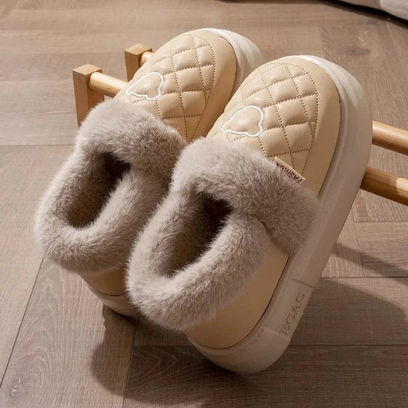 Crestar-Pantoufles pelucheuses d'hiver pour femmes, coordonnantes, imperméables, plate-forme moelleuse, pantoufles d'intérieur chaudes, maison en peluche, toboggans en coton, mode Khaki1 / 38-39 / CHINA
