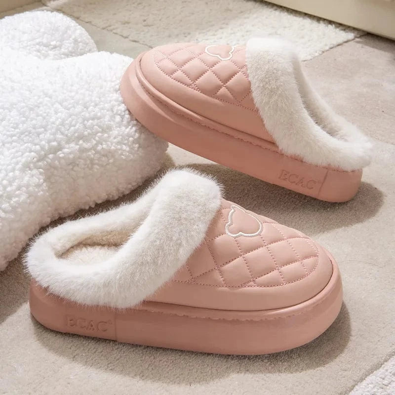 Crestar-Pantoufles pelucheuses d'hiver pour femmes, coordonnantes, imperméables, plate-forme moelleuse, pantoufles d'intérieur chaudes, maison en peluche, toboggans en coton, mode
