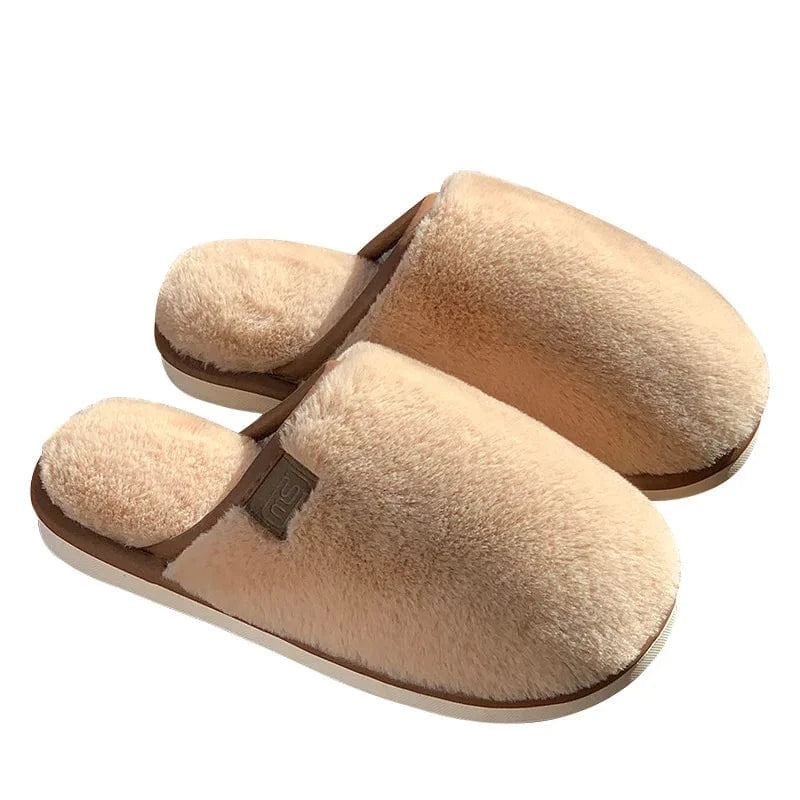 Gacimy-Pantoufles de maison d'hiver pour femmes, chaussures d'intérieur chaudes et floues, diapositives plates décontractées, pantoufles en peluche douces et confortables, pantoufles en fourrure moelleuse, chaussures en co Khaki / 44-45 / CHINA
