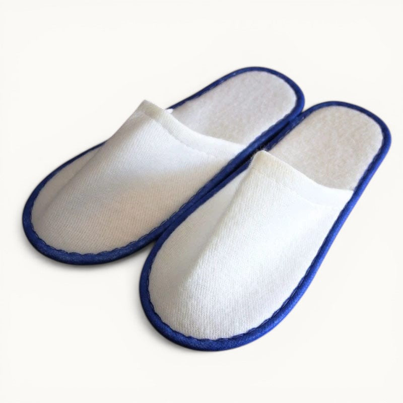 Lot de 5 chaussons d'hôtel Blanc/Bleu marine / 5 paires de 27cm