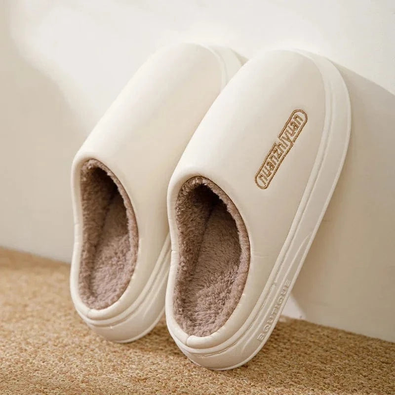 Pantoufles Anti-ALD en Coton Imperméable pour Homme et Femme, Chaussures d'NikChaudes, Souples, Plates, Semelle PVC, pour Couple, Unisexe, Hiver Beige / 40-41