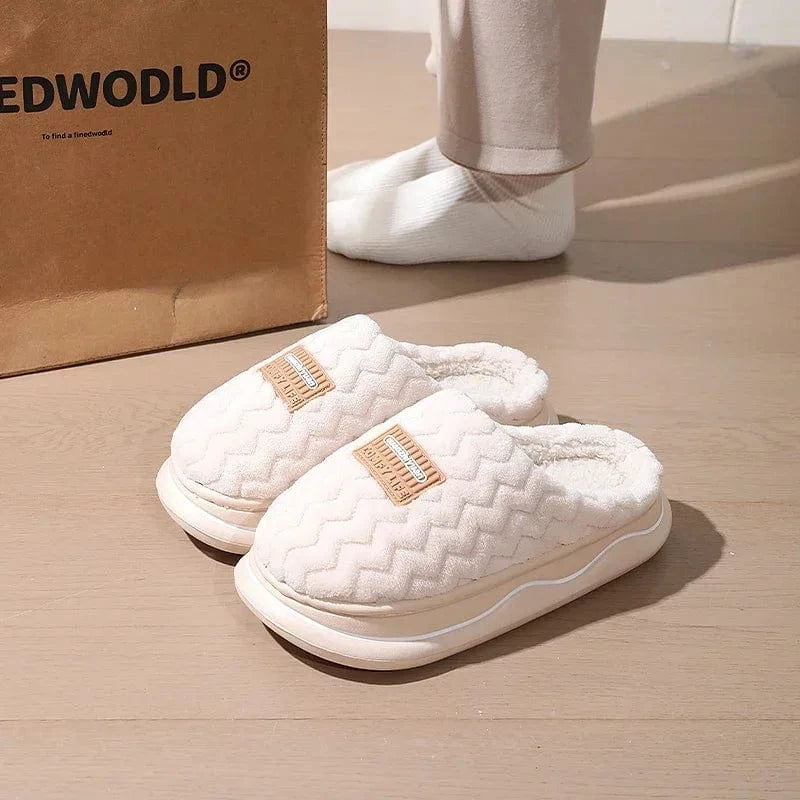 Pantoufles de maison anti-aldes classiques pour hommes et femmes, chaussures d'intérieur pour la maison, unisexe, coordonnantes, douces, confortables, chaussures en coton pour couple, hiver Beige / 44-45