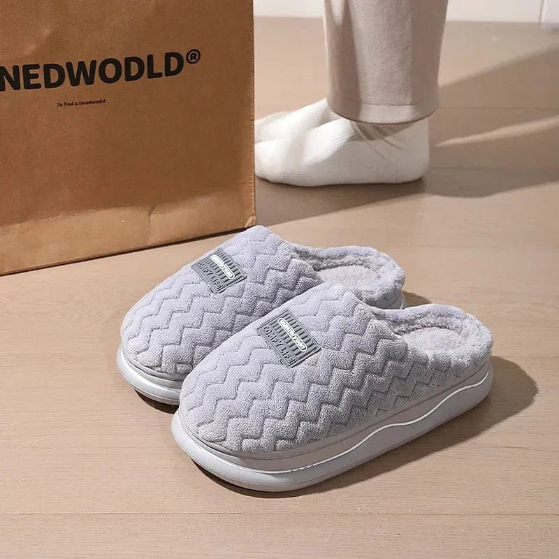 Pantoufles de maison anti-aldes classiques pour hommes et femmes, chaussures d'intérieur pour la maison, unisexe, coordonnantes, douces, confortables, chaussures en coton pour couple, hiver Gray / 44-45