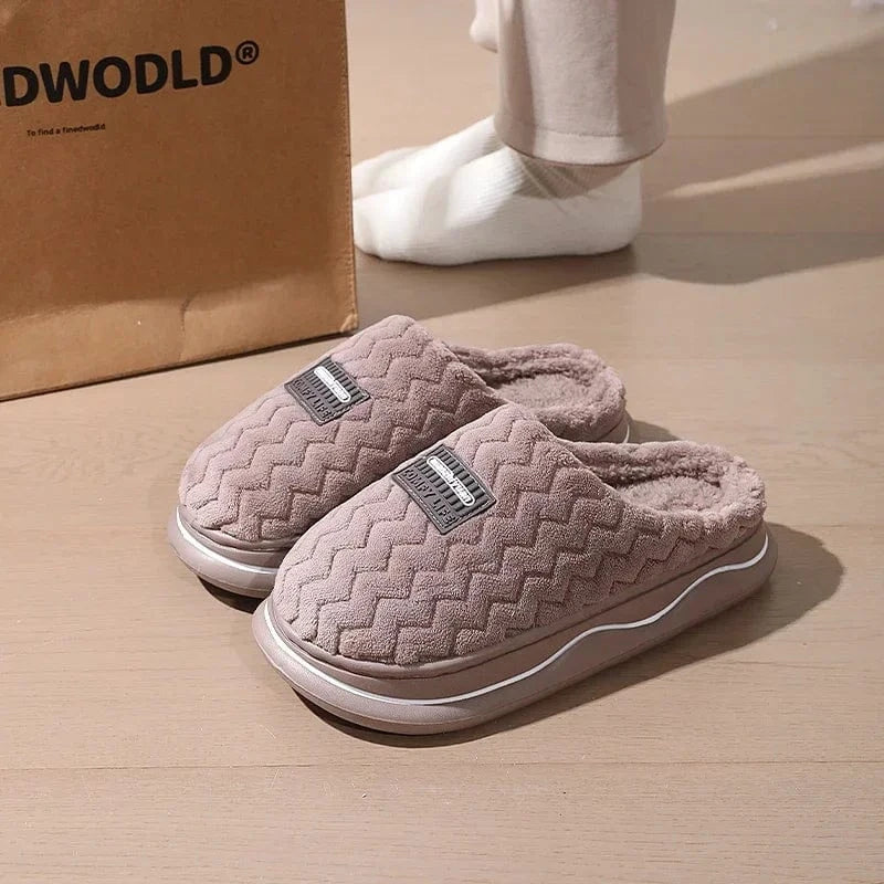 Pantoufles de maison anti-aldes classiques pour hommes et femmes, chaussures d'intérieur pour la maison, unisexe, coordonnantes, douces, confortables, chaussures en coton pour couple, hiver Dark coffee color / 44-45