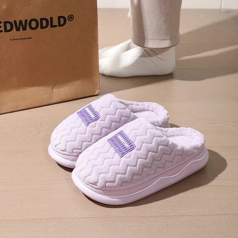 Pantoufles de maison anti-aldes classiques pour hommes et femmes, chaussures d'intérieur pour la maison, unisexe, coordonnantes, douces, confortables, chaussures en coton pour couple, hiver Purple / 44-45