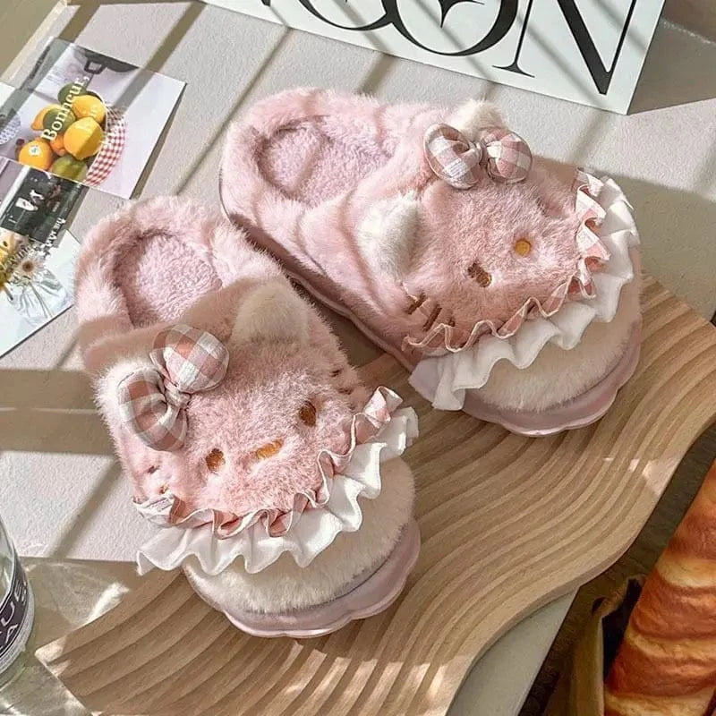 Sanurgente-Pantoufles en peluche de dessin animé pour femmes, Hello Kitty, optique d'hiver, chaussures astronomiques, anti-ald, décontracté, chaud, fourrure, mignon, nouveau A1 / 38-39