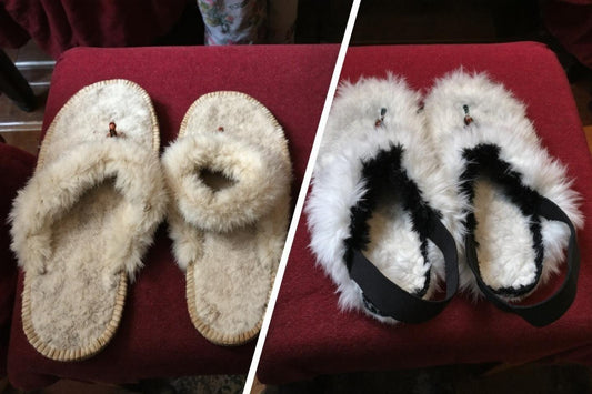Deux paires de pantoufles moelleuses avec fourrure blanche et noire