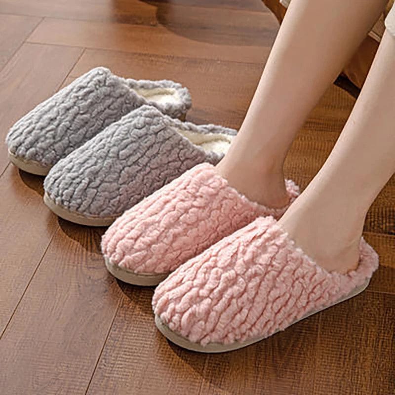 Bedroom Cotton Slippers Winter Household Warm Furry Women Men Shoes Indoor Slippers Warm Plush Home Slippers Ladies Flip Flops