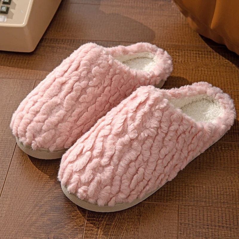 Bedroom Cotton Slippers Winter Household Warm Furry Women Men Shoes Indoor Slippers Warm Plush Home Slippers Ladies Flip Flops Pink / 40-41(fit39-40)