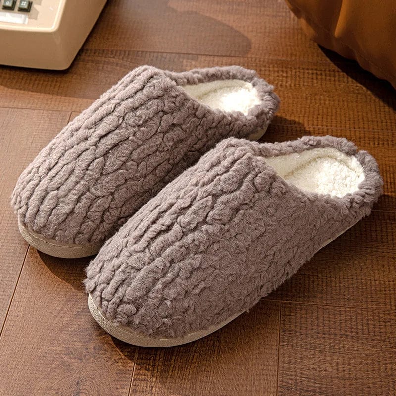 Bedroom Cotton Slippers Winter Household Warm Furry Women Men Shoes Indoor Slippers Warm Plush Home Slippers Ladies Flip Flops Brown / 40-41(fit39-40)