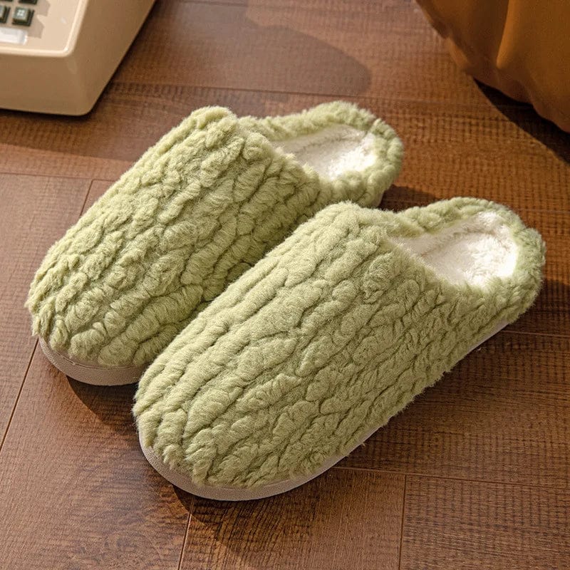 Bedroom Cotton Slippers Winter Household Warm Furry Women Men Shoes Indoor Slippers Warm Plush Home Slippers Ladies Flip Flops Green / 38-39(fit37-38)