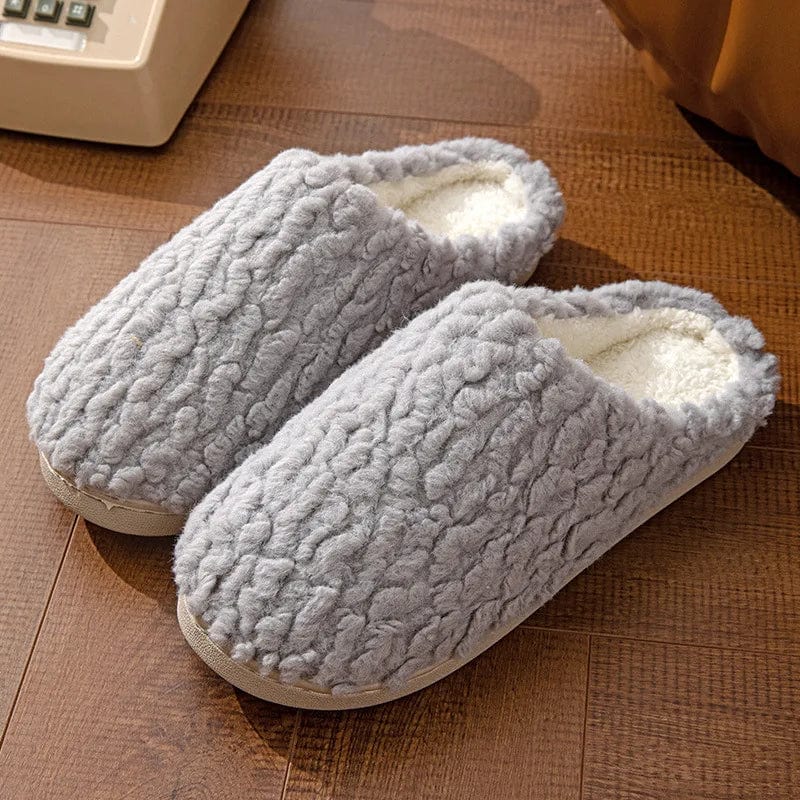 Bedroom Cotton Slippers Winter Household Warm Furry Women Men Shoes Indoor Slippers Warm Plush Home Slippers Ladies Flip Flops GRAY / 44-45(fit43-44)