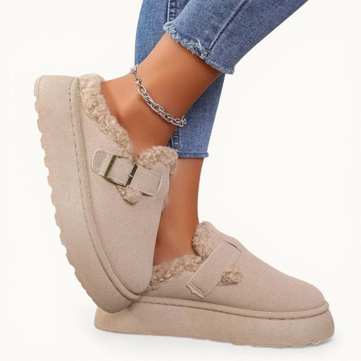 Chausson bottes femme hiver Crème / 35-36