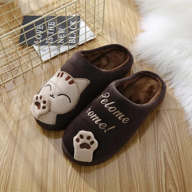 Chausson Chat Kawaii pour Couple Marron / 36-37