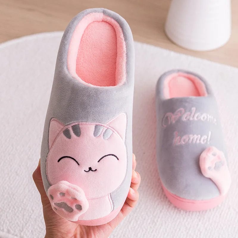 Chausson Chat Kawaii pour Couple Gris / 36-37