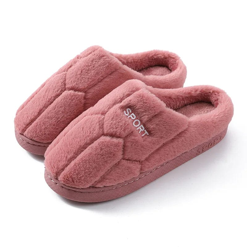 New Winter Home Slippers Women Shoes Cotton Slippers Men Warm Plush Slides Indoor Bedroom Non-Slip Floor Slippers Red / 38-39(fit 37-38)