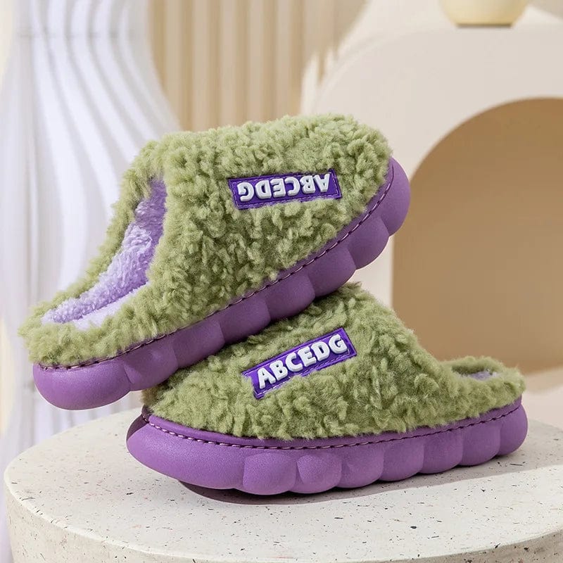 Thick Home Indoor Outside Boy Girl Slippers Winter Home Warm Fluffy Slippers High Heels Fur Cotton Shoes Ladies Couples TG07 green / 36-37