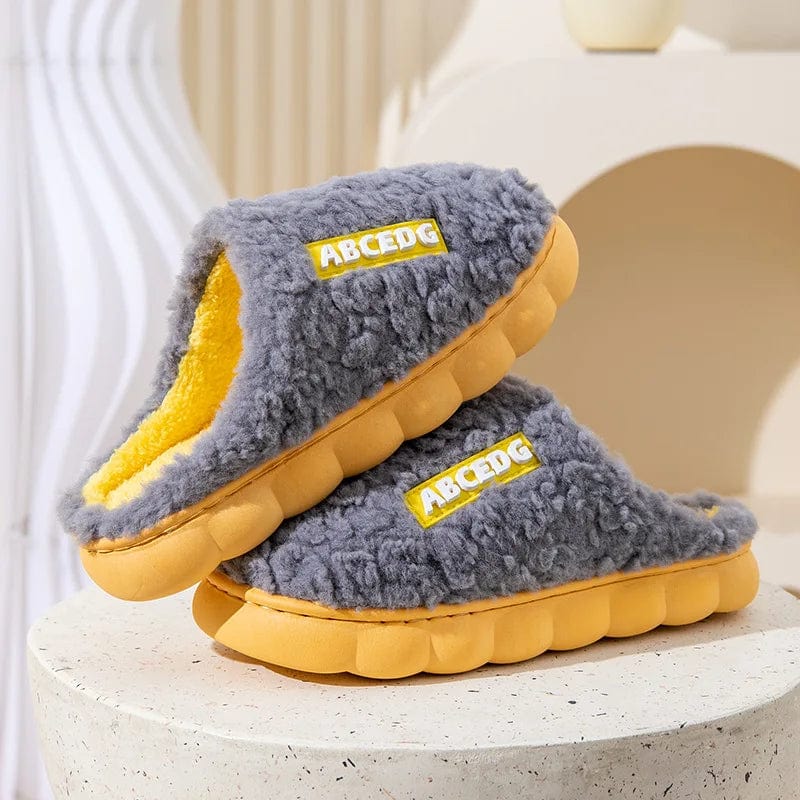 Thick Home Indoor Outside Boy Girl Slippers Winter Home Warm Fluffy Slippers High Heels Fur Cotton Shoes Ladies Couples TG07 grey / 40-41