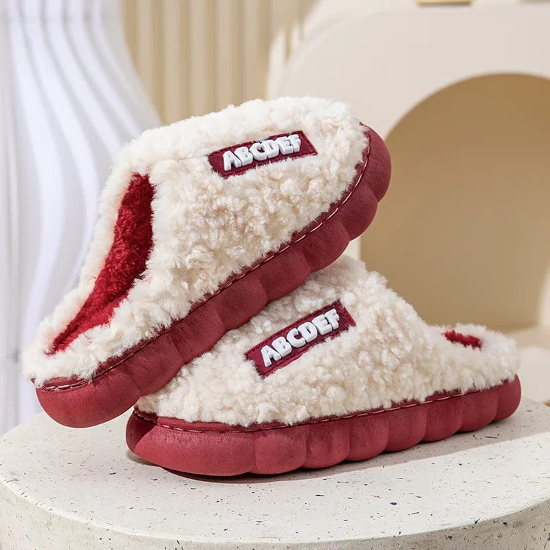 Thick Home Indoor Outside Boy Girl Slippers Winter Home Warm Fluffy Slippers High Heels Fur Cotton Shoes Ladies Couples TG07 white / 36-37