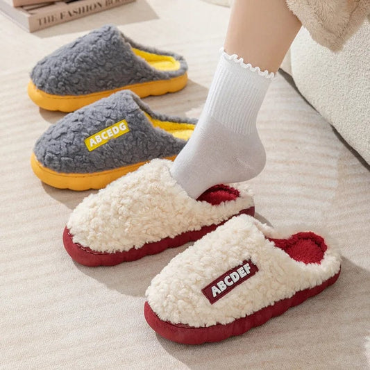 Thick Home Indoor Outside Boy Girl Slippers Winter Home Warm Fluffy Slippers High Heels Fur Cotton Shoes Ladies Couples TG07