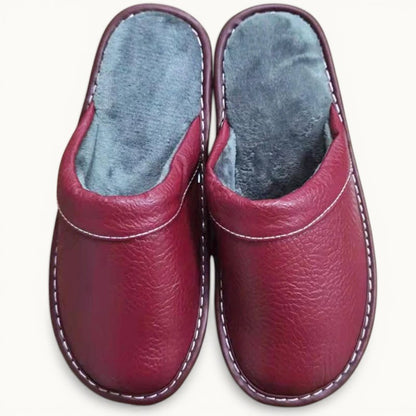 Chausson Cuir Bordeaux peluche / 35-36