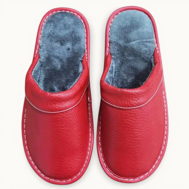Chausson Cuir Rouge peluche / 35-36