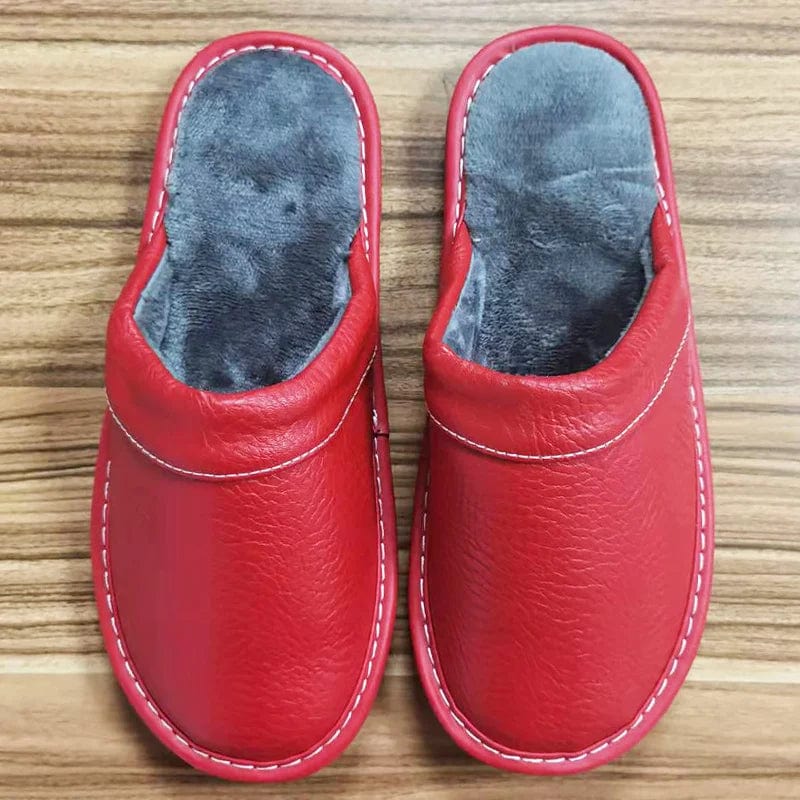 Chausson Cuir Rouge peluche / 35-36