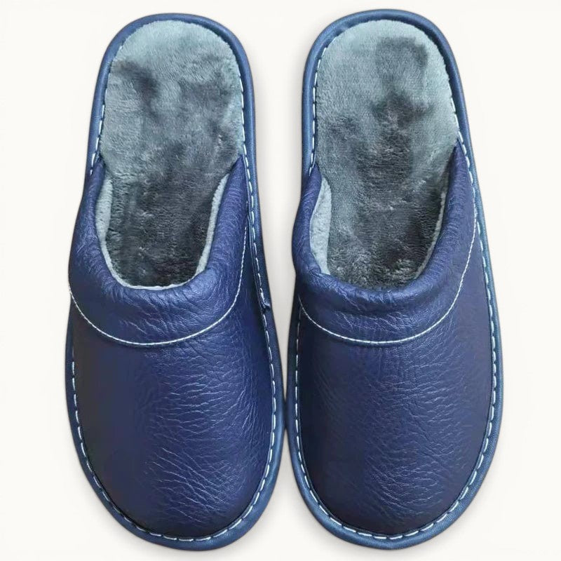 Chausson Cuir Bleu peluche / 35-36