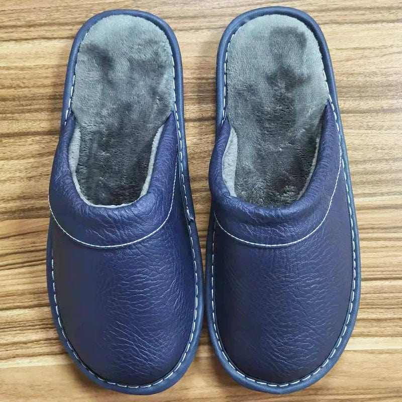 Chausson Cuir Bleu peluche / 35-36