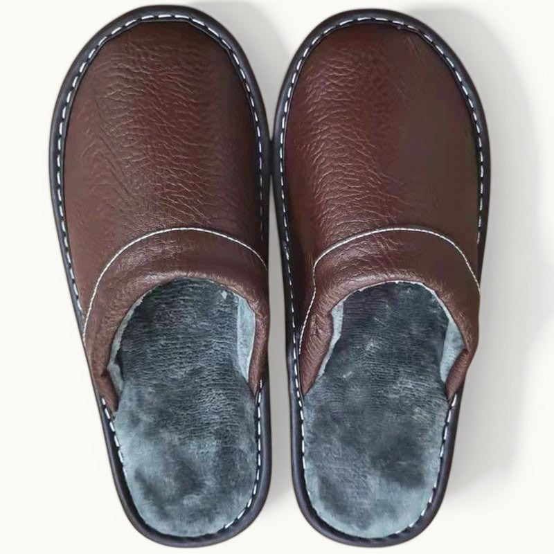 Chausson Cuir Marron peluche / 35-36