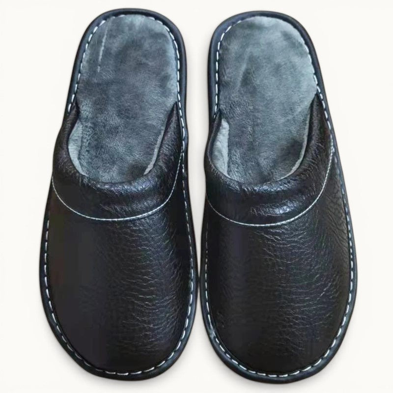 Chausson Cuir Noir peluche / 35-36