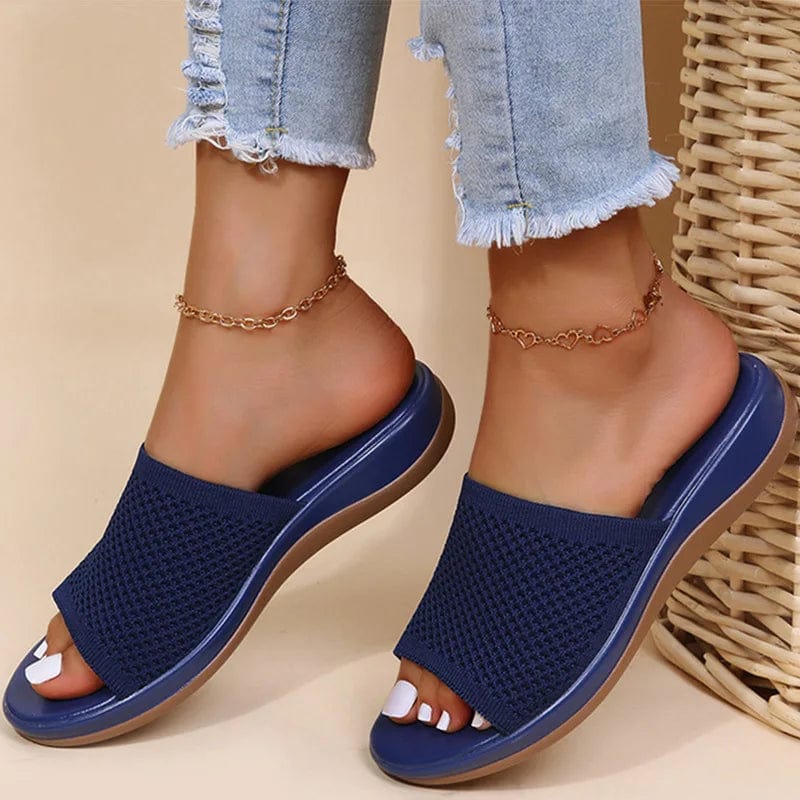 Sandals Women Elastic Force Summer Shoes Women Flat Sandals Casual Indoor Outdoor Slipper Summer Sandals For Beach Zapatos Mujer Deep Blue / 35