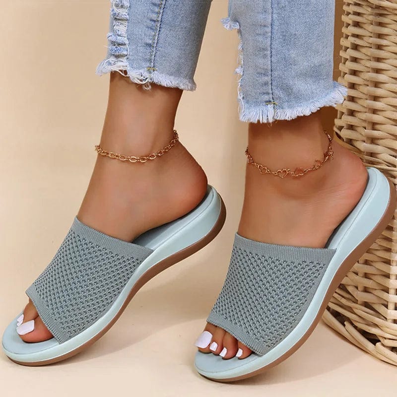 Sandals Women Elastic Force Summer Shoes Women Flat Sandals Casual Indoor Outdoor Slipper Summer Sandals For Beach Zapatos Mujer Light Blue / 42